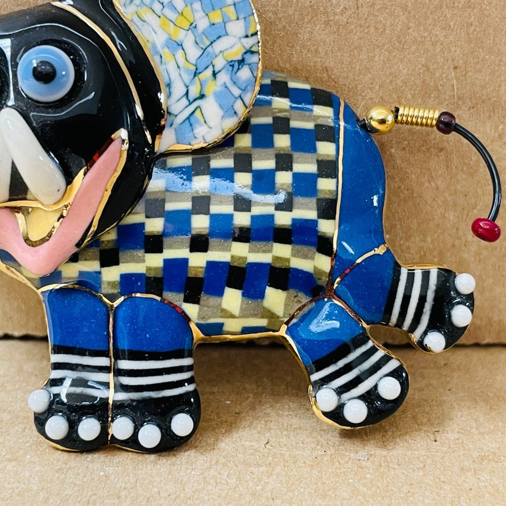 EUC Jewelry 10 Elephant Pin, Hand-Painted Porcelain, One-of-a-Kind, 3" L x 2" T - Picture 7 of 12